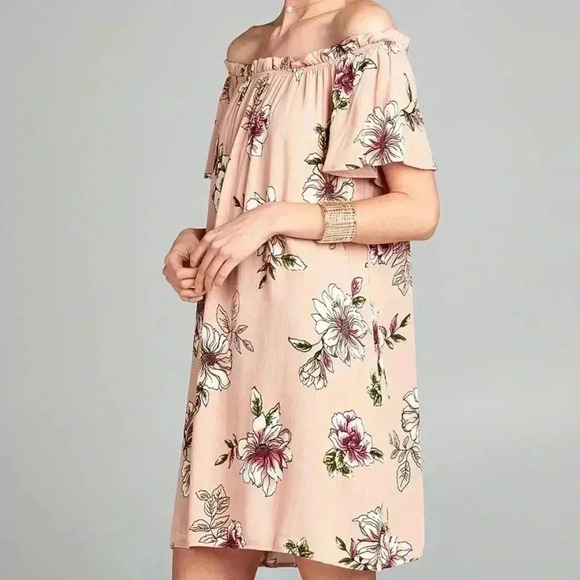 💥🆕Love Kuza Blush Floral Off-Shoulder Dress S🆕 - Picture 1 of 5